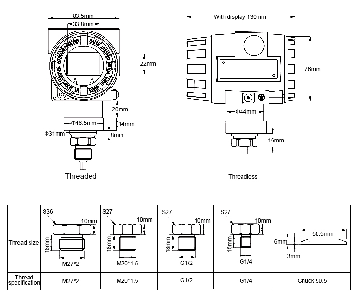 Explosion proof temperature sensor body dimension