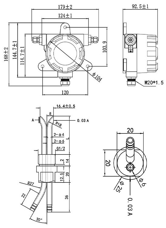 Explosion proof wind speed sensor dimension