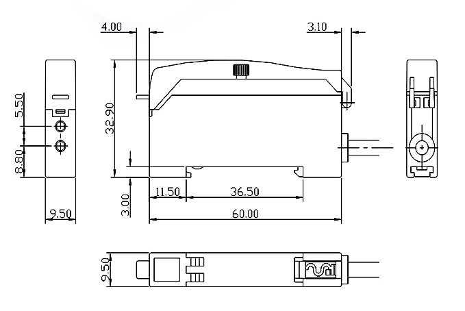 Fiber optic amplifier sensor size