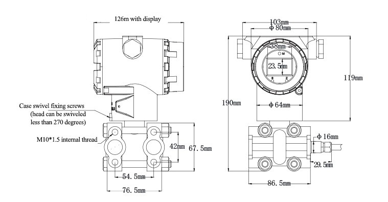 Flange mounted differential pressure transmitter dimensions