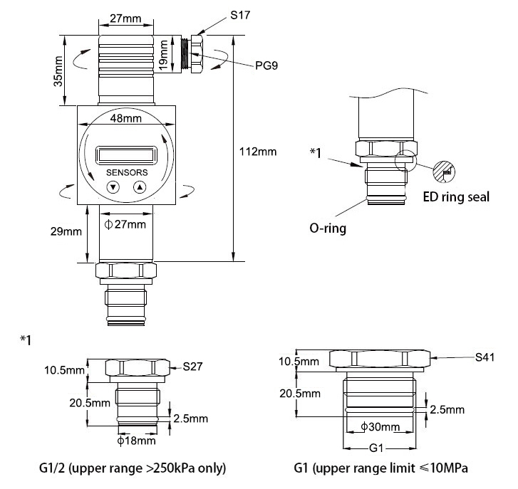 Flush diaphragm pressure sensor dimension
