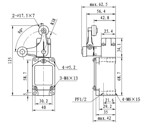 Fork lever limit switch dimension