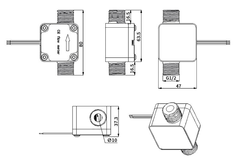 Gear flow sensor G1/2'' dimension