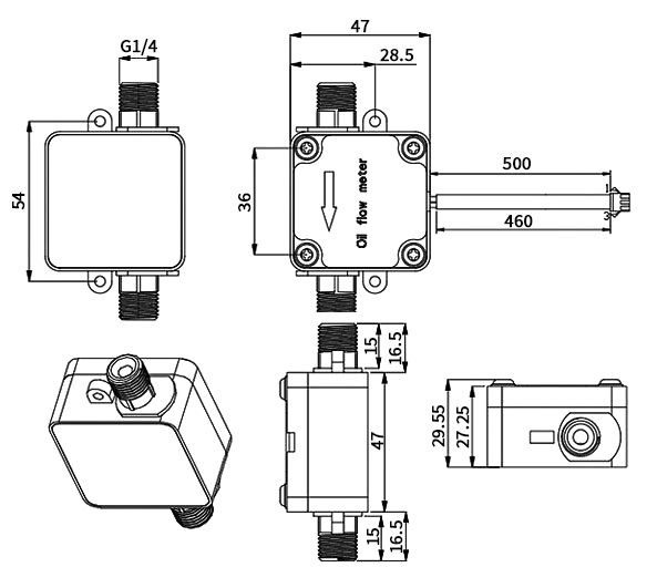 Gear flow sensor G1/4'' dimension