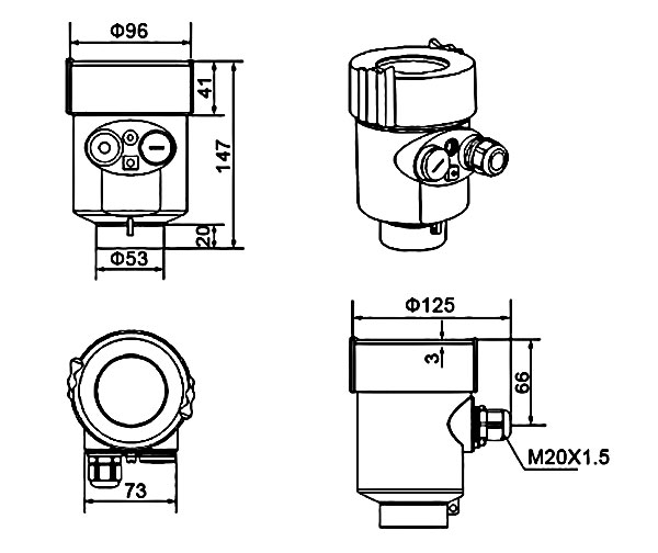 Guided wave radar level sensor dimension