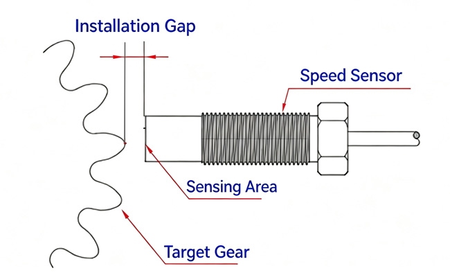 Hall effect speed sensor flange mount installation diagram