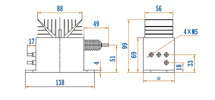 Hall effect voltage sensor AC/DC 100V 4000V dimensional drawing with measurements