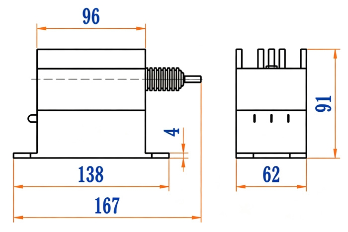 Hall effect voltage transducer AC/DC 1500–2000V dimensional drawing with measurements