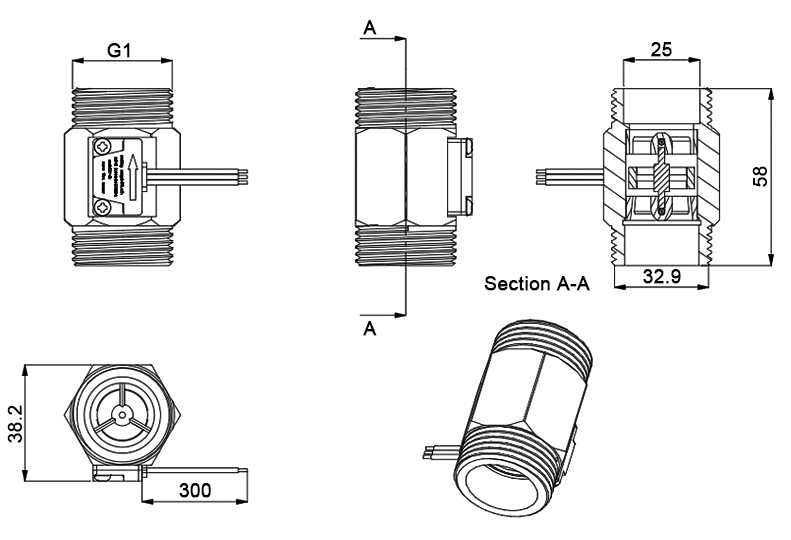 Hall effect water flow sensor dimension