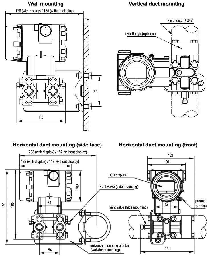 High accuracy differential pressure transducer mounting diagram