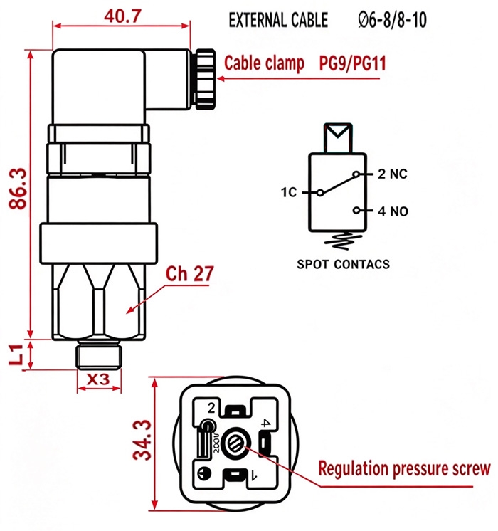 High hydraulic pressure switch dimensions