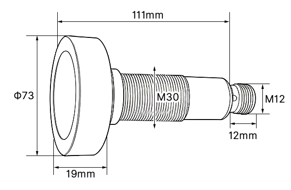 High-precision ultrasonic sensor assembly dimension drawing with M30 and M12 threads.