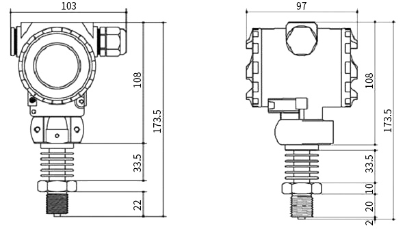 High temperature pressure sensor dimension