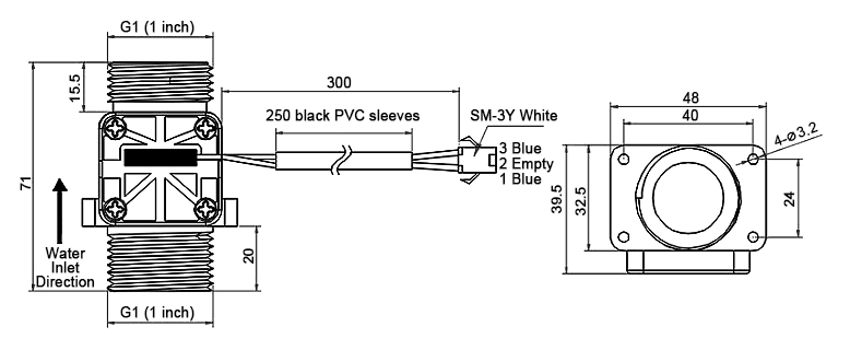 Hot water flow switch G1'' dimension