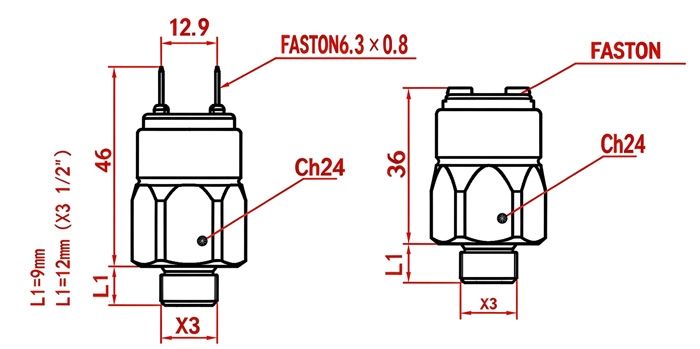 Industrial mechanical pressure switch dimension