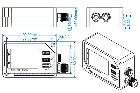 Industrial tilt sensor monitor dimension