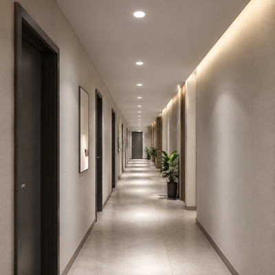 Infrared presence sensor installed in corridor for automatic lighting control