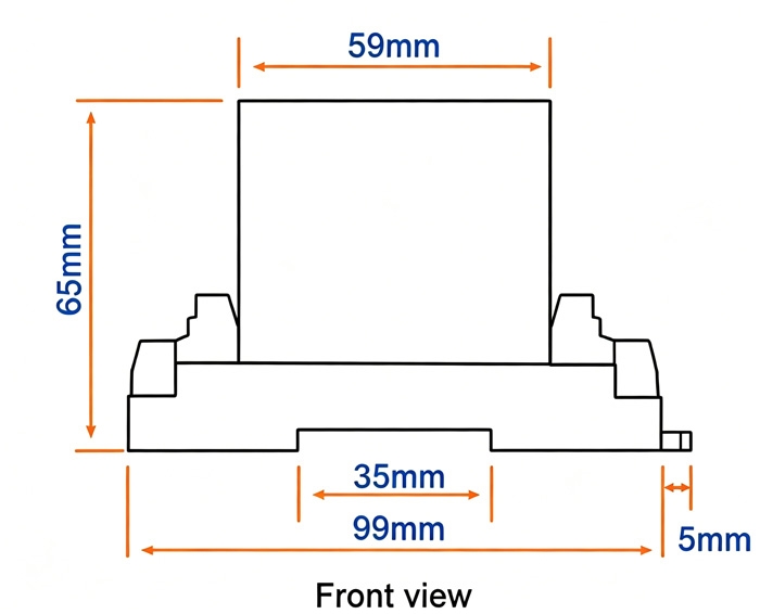 Isolated AC voltage sensor front view with dimensions