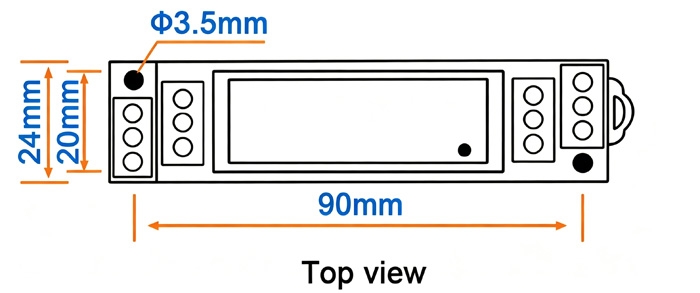 Isolated AC voltage sensor top view with dimensions