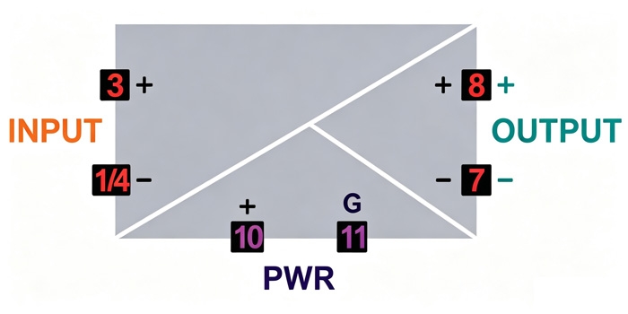 DC ripple voltage transducer wiring diagram for 3-way isolation