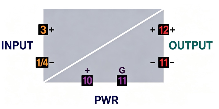 Isolated DC voltage transducer two-way isolation wiring diagram pin connection