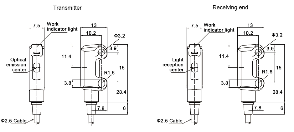 Laser color sensor through beam type dimension