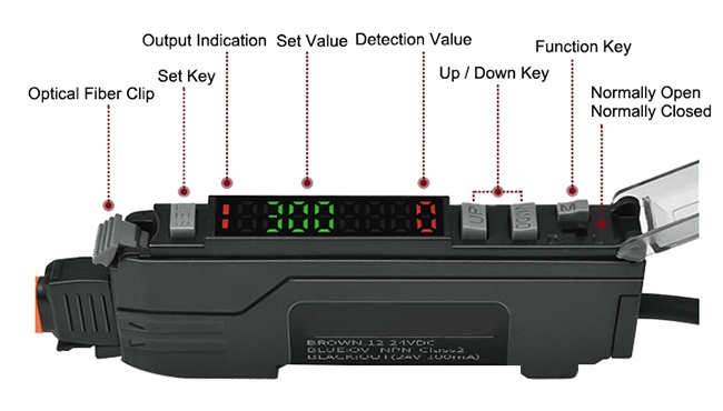 Laser fiber sensor amplifier label