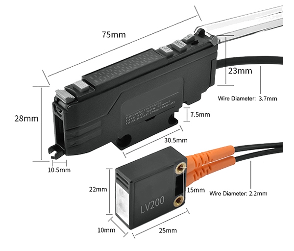 Laser fiber sensor amplifier size