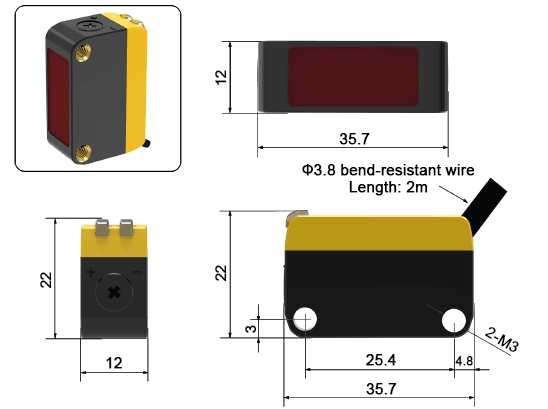 Laser photoelectric sensor dimension