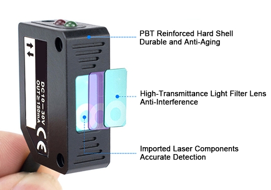Laser retro reflective photo sensor detail
