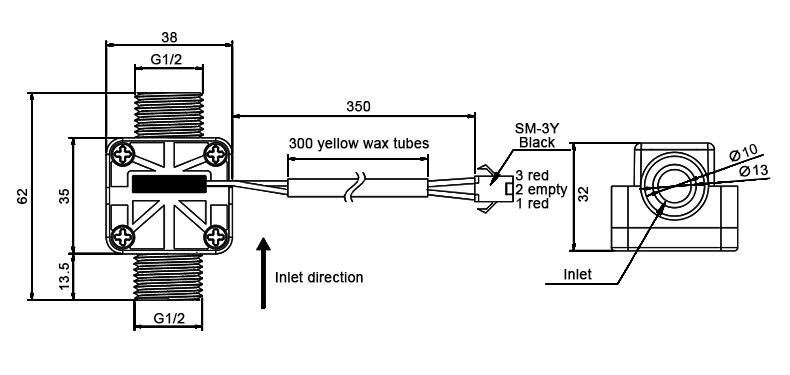 Liquid flow switch dimension
