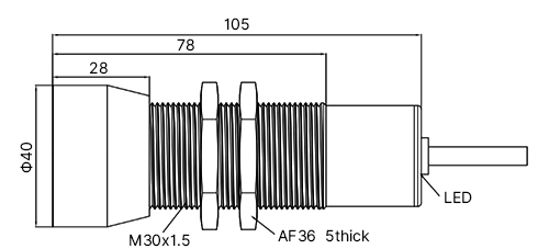 Long-range ultrasonic sensor dimensions drawing.