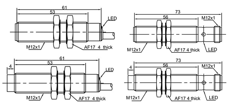 Analog output M12 proximity sensor dimension, 4mm