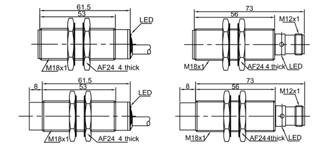 Analog output M18 proximity sensor dimension, 8mm