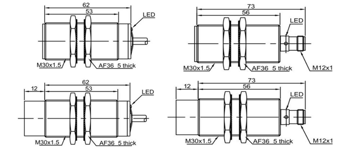 Analog output M30 proximity sensor dimension, 15mm