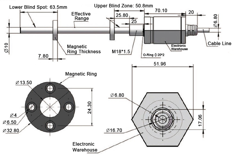 Magnetostrictive displacement sensor dimension