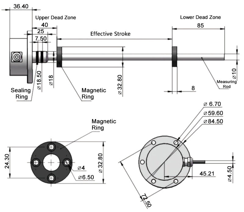 Magnetostrictive linear displacement transducer dimensions