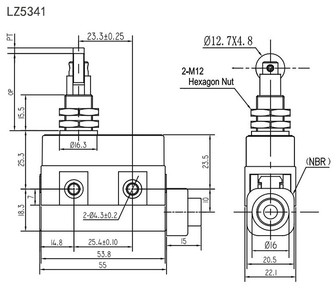 Mechanical limit switch across roller plunger dimension