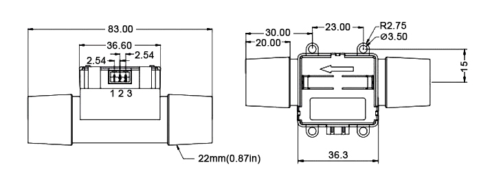 Micro gas flow sensor dimension