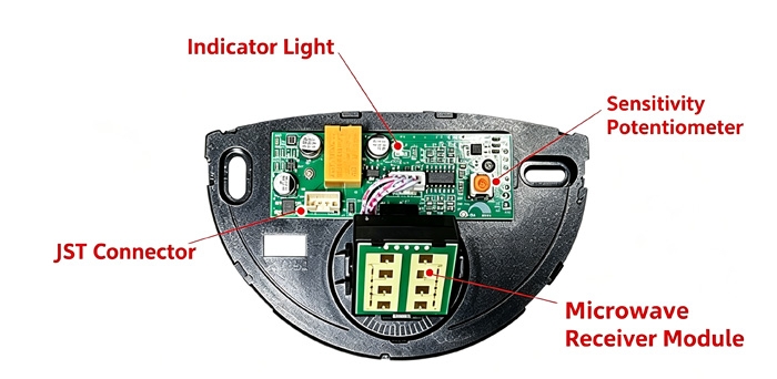 Microwave door sensor circuit board and sensitivity potentiometer