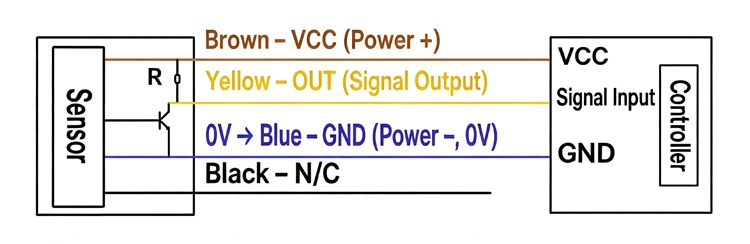 Logic-level output wiring diagram connecting microwave motion sensor to controller