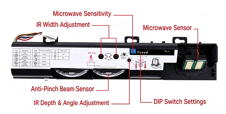 Details view of microwave PIR sensor