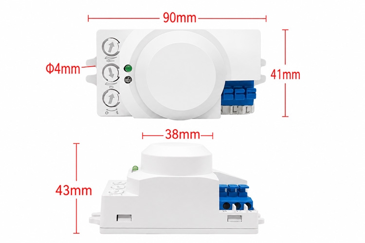 Microwave radar sensor dimension drawing with product size specifications