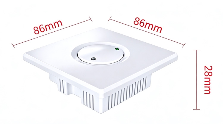 Microwave radar sensor switch dimension diagram showing panel size specifications