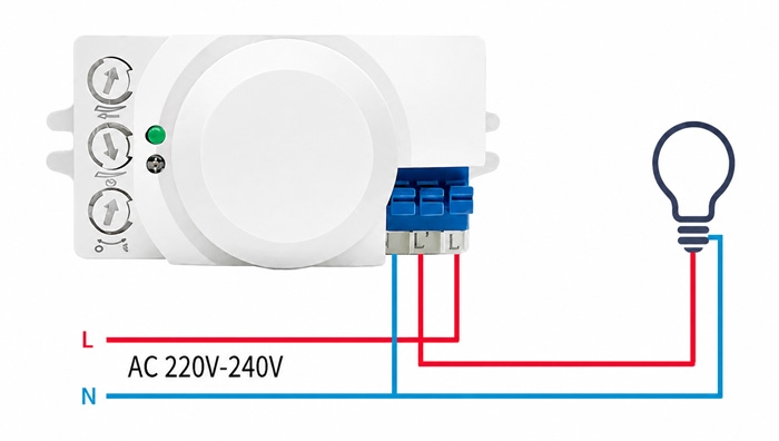 Microwave radar sensor wiring diagram with power connection details