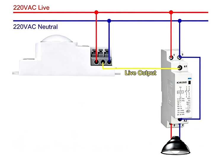 Wiring diagram for microwave sensor for human detection with contactor