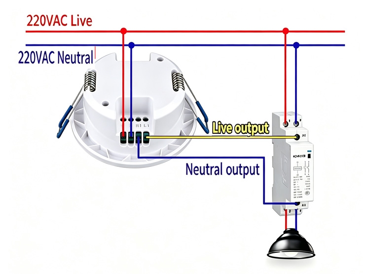 Wiring microwave sensors for lighting with an AC contactor
