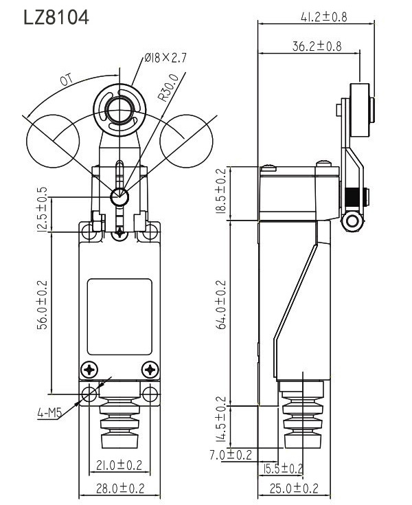 Miniature limit switch dimension roller lever