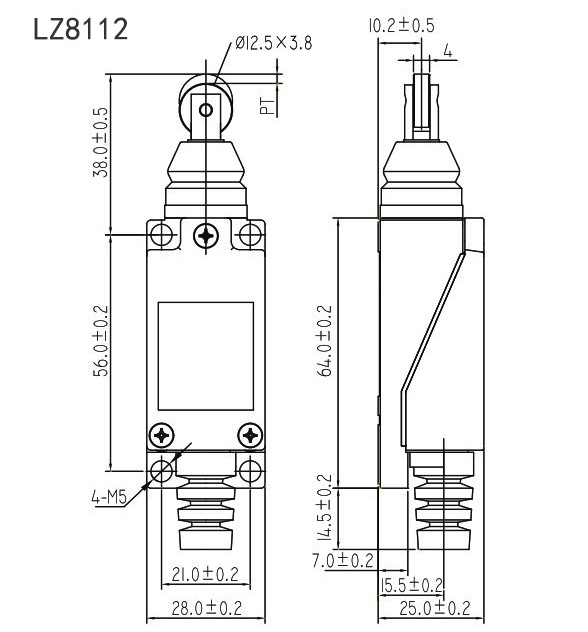 Miniature limit switch dimension roller plunger