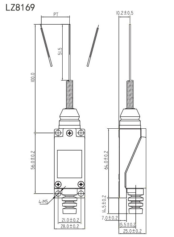 Miniature limit switch dimension spring wire